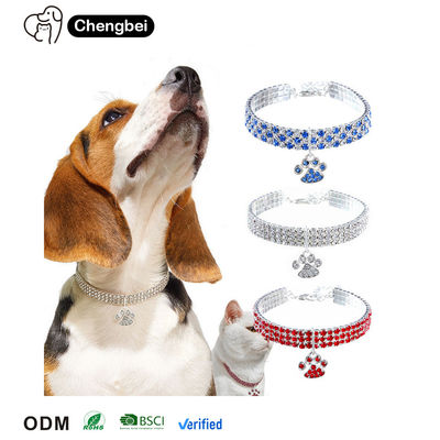 comprare Collare di diamanti per gatti in strass blu rosso per cani fabbricazione online