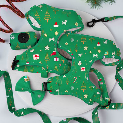 comprare Popolare Custom Personalized Designer Luxury No Pull Regolabile Collar Leash Bow Tie e Bandana Reversible Dog Harness Set fabbricazione online