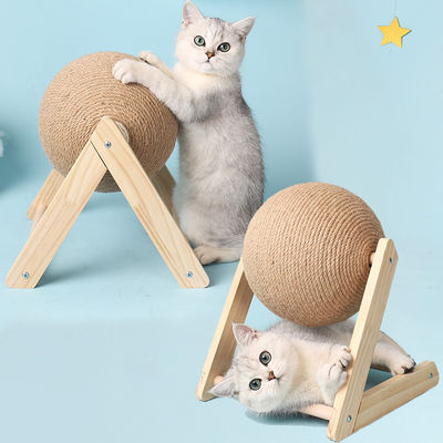 Giocattolo di palla da graffiare in legno per gatti Sisal Tavolo di palla di corda Gioco di piedi da schiacciare per gatti e per animali domestici