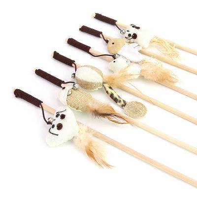 M Size Cat Teaser Wand Carino Legno Cat Feather Wand OEM ODM Cat Teaser Stick