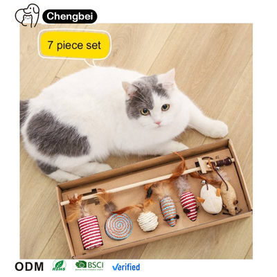 Cat Teaser Gioco Gatto Giocattoli Set Interattivo Scatola regalo in legno 7pcs Cat Teaser Wand per gatti